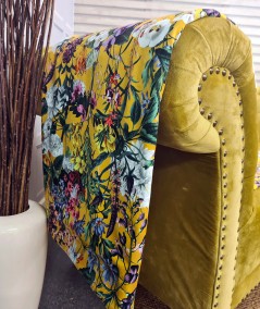 Yellow floral printed luxury velvet throw