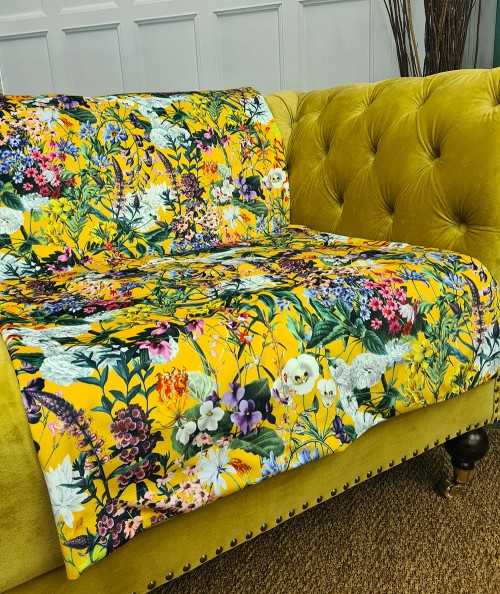 Multi-coloured flowery velvet sofa throw