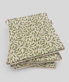 Natural linen seat pads with a green leaves design