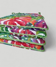 Extra thick modern multi-coloured tropical leaf seat pads