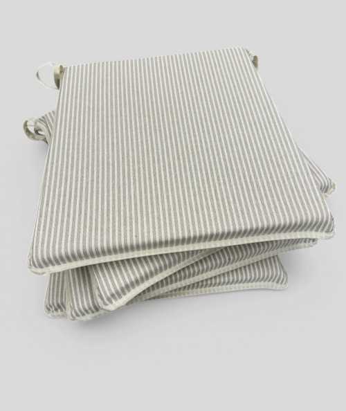 Pale grey and white thinly striped tapered seat pads