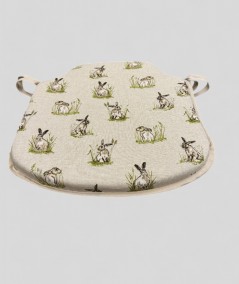 Linen look spindle chair pads with small hare design