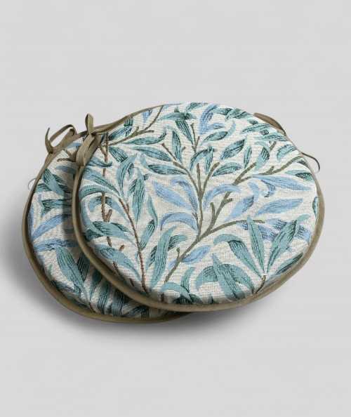 Round Bistro Willow Bough Seaspray Tapestry Chair Pads