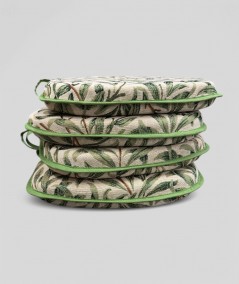 Thick spindle seat pads in a green patterned heavy duty woven fabric