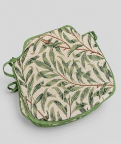 Thick spindle seat cushions in a green patterned heavy duty woven fabric