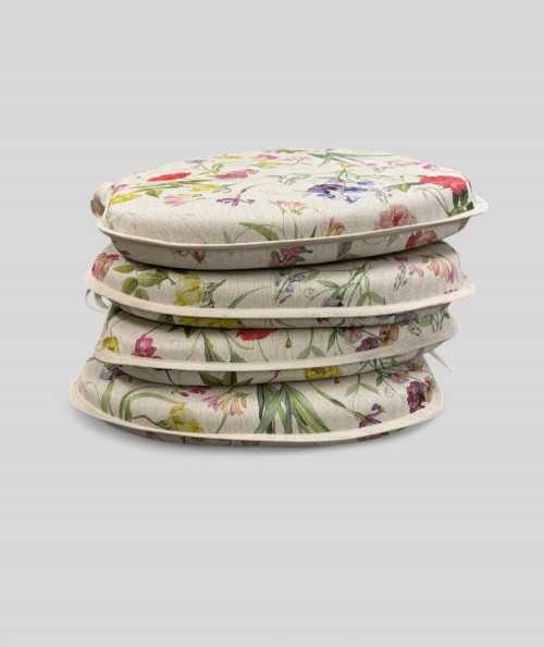 Bright multicoloured floral spindle shaped seat pads