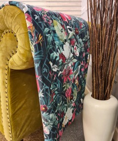 Black and pink tropical velvet sofa throw