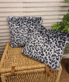 Grey Leopard Faux Fur Cushion