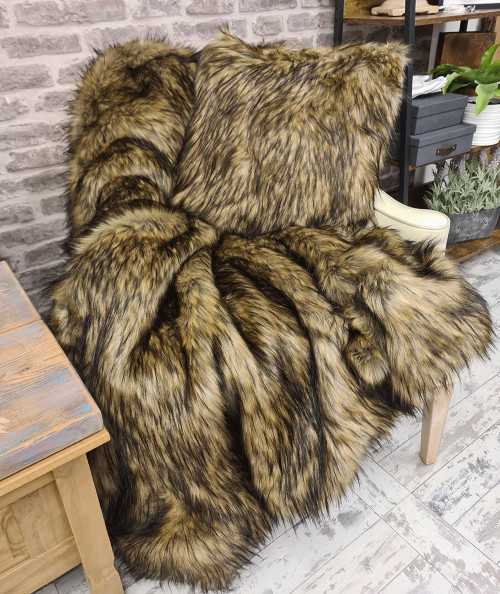 Luxurious long haired brown faux fur throw