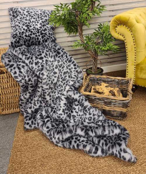 Grey Leopard Faux Fur Throw