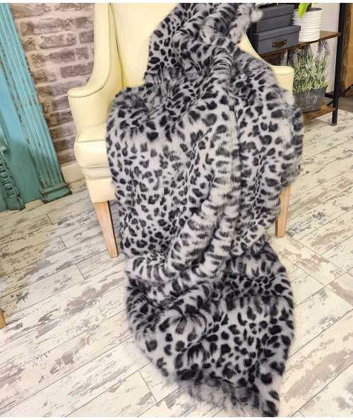 Grey Leopard Faux Fur Blanket