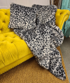 Grey animal print faux fur throw