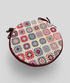 Hardwearing extra thick round seat pads in a multi-coloured crochet style pattern